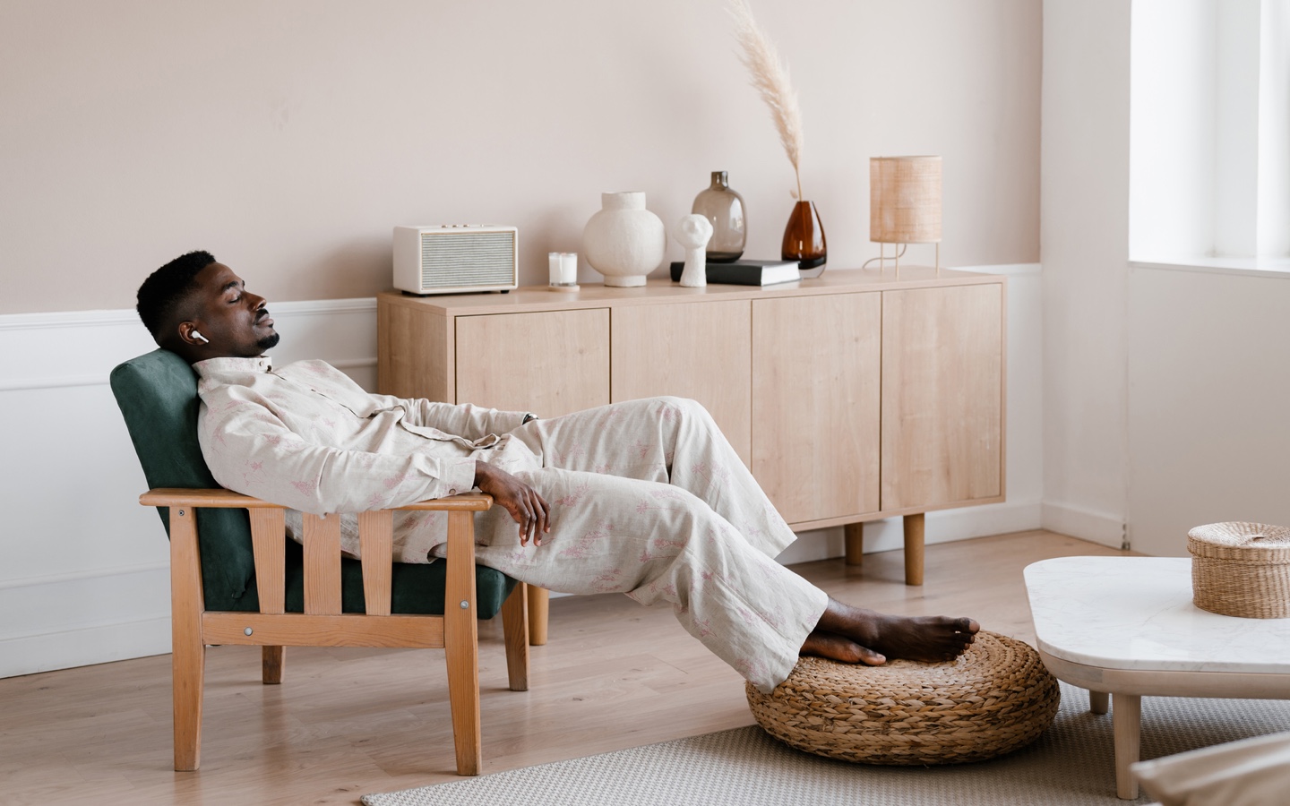 Man Relaxing Listening to Music