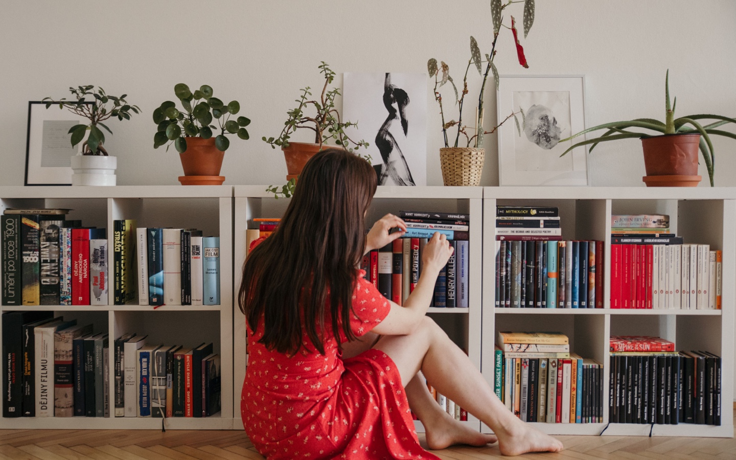 Woman Picking Book From Bookshelves