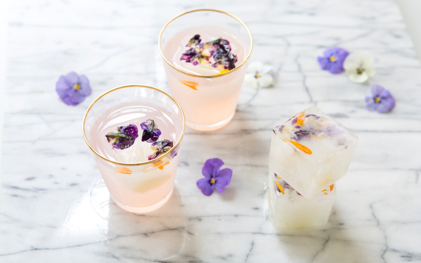 Cocktail with Flower Ice Cubes