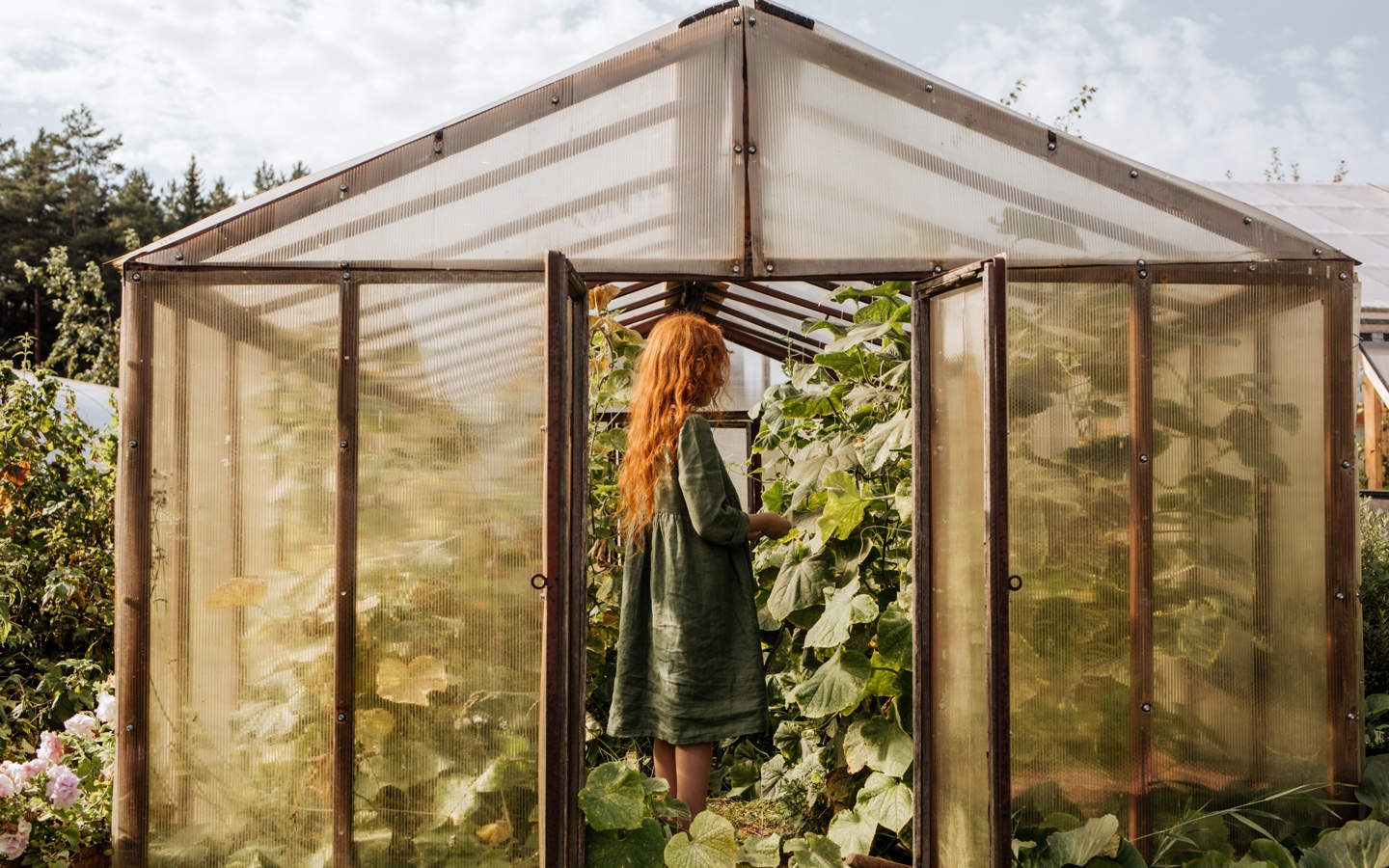 Red Haired Girl In Greenhouse