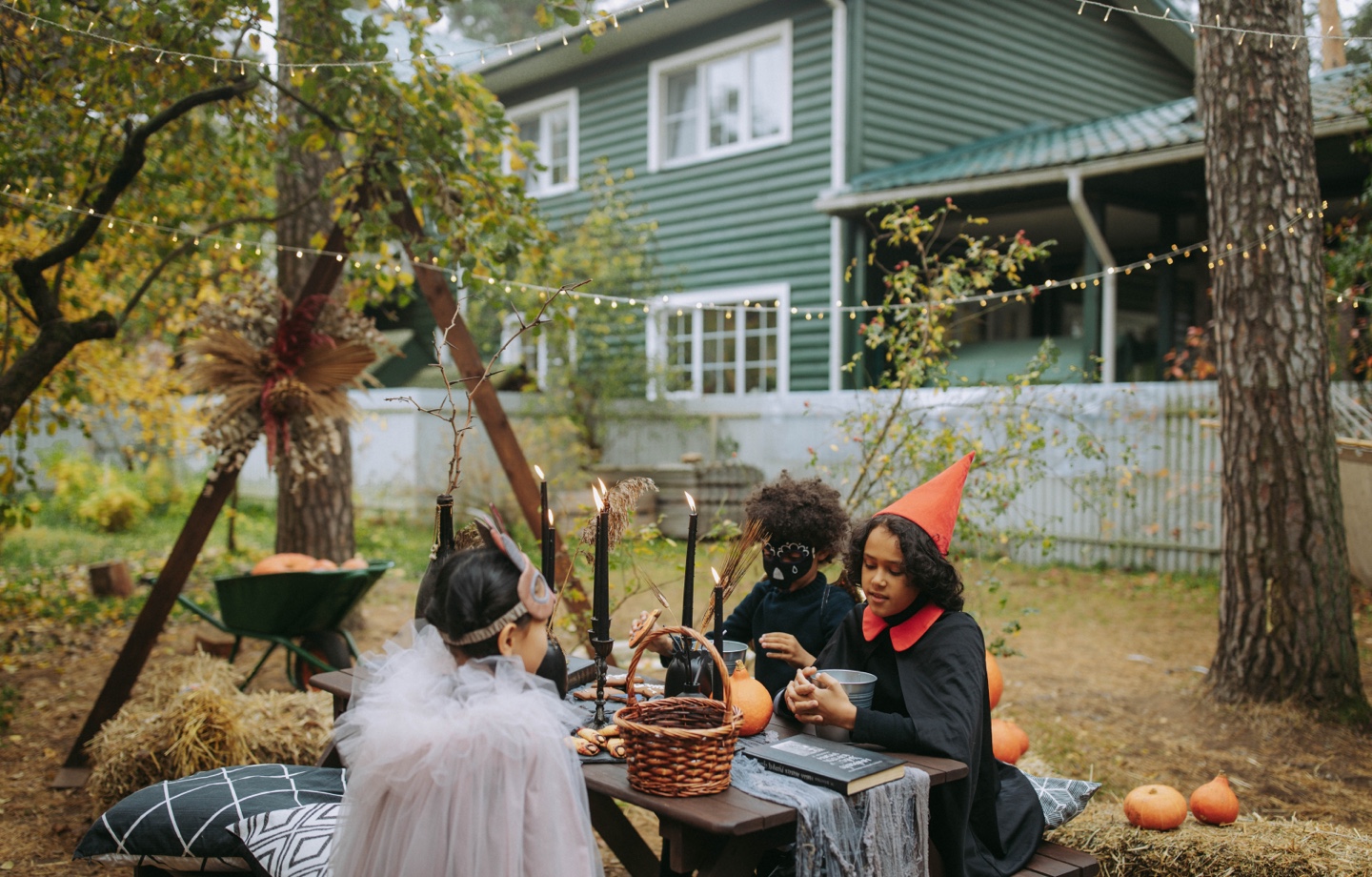 Children in Halloween Costumes Outside