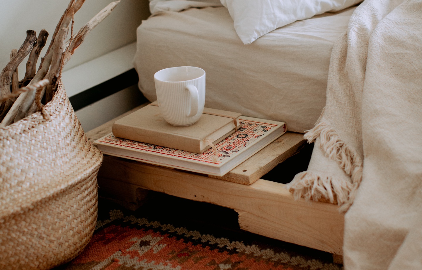 books on bedside table