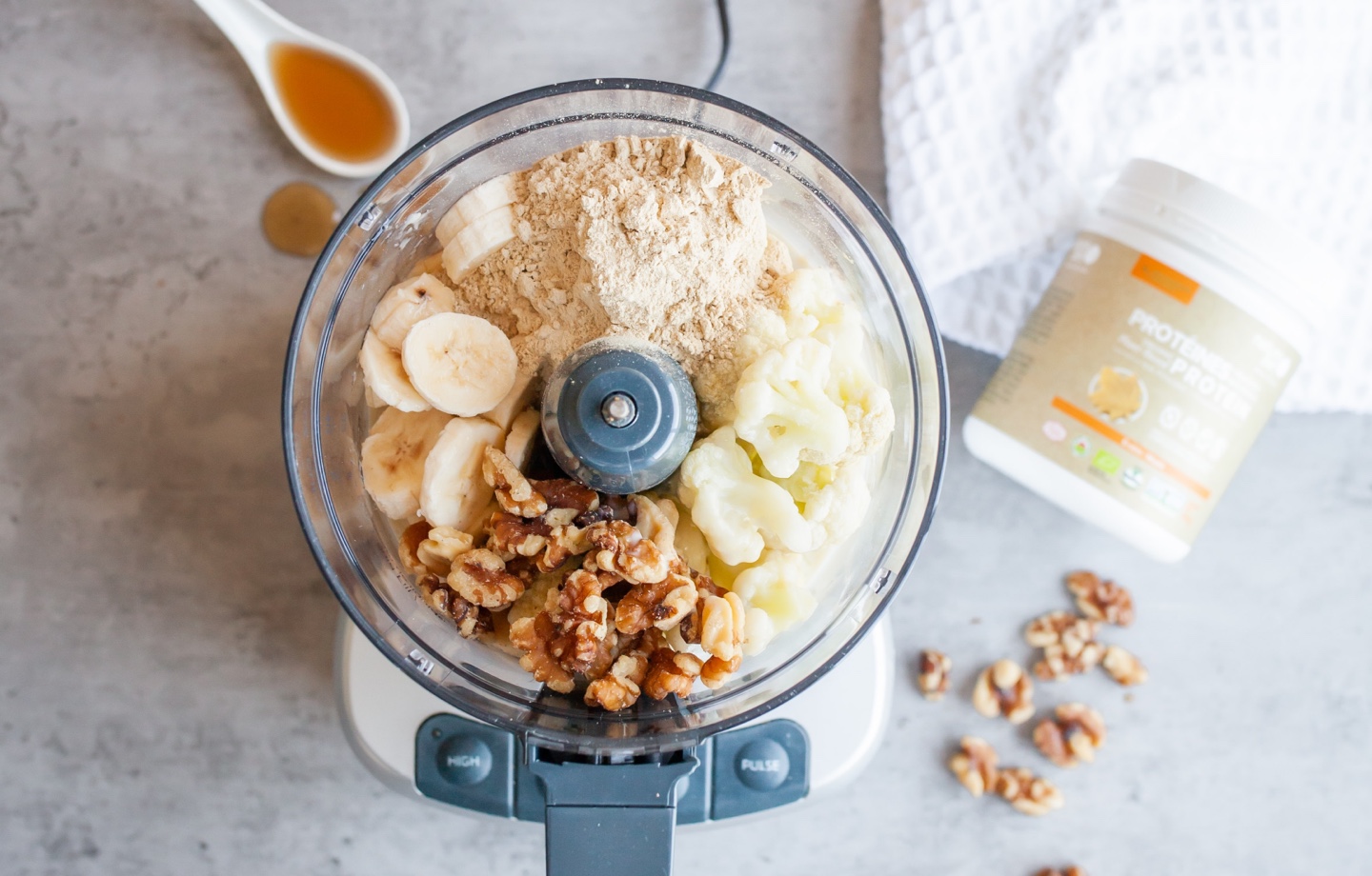 ingredients for smoothie with plant based protein powder