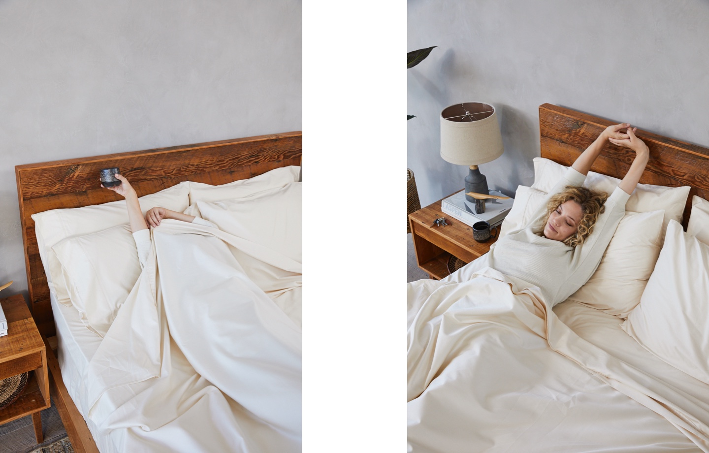 woman stretching in bed
