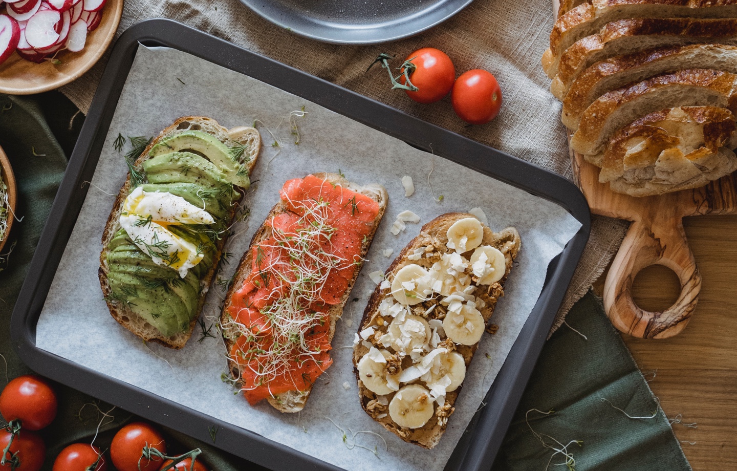 assortment of three hearty toasts