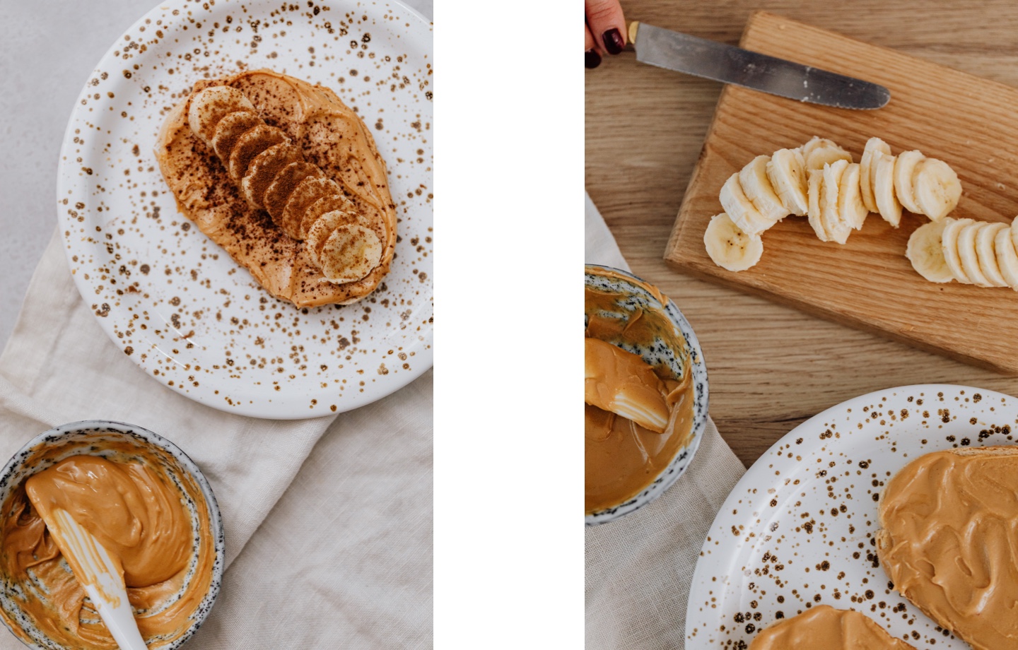 peanut butter toast with bananas and cinnamon
