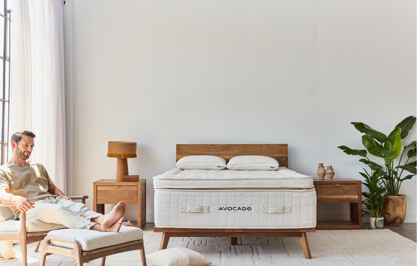 avocado luxury organic mattress, bedroom set and lounge chair