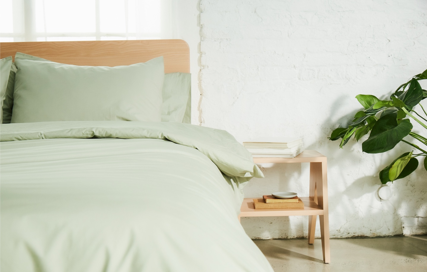 avocado percale organic cotton bedding in sage