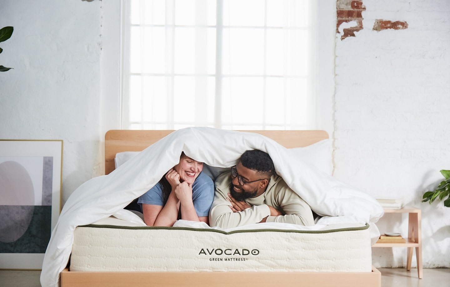 couple on avocado green mattress