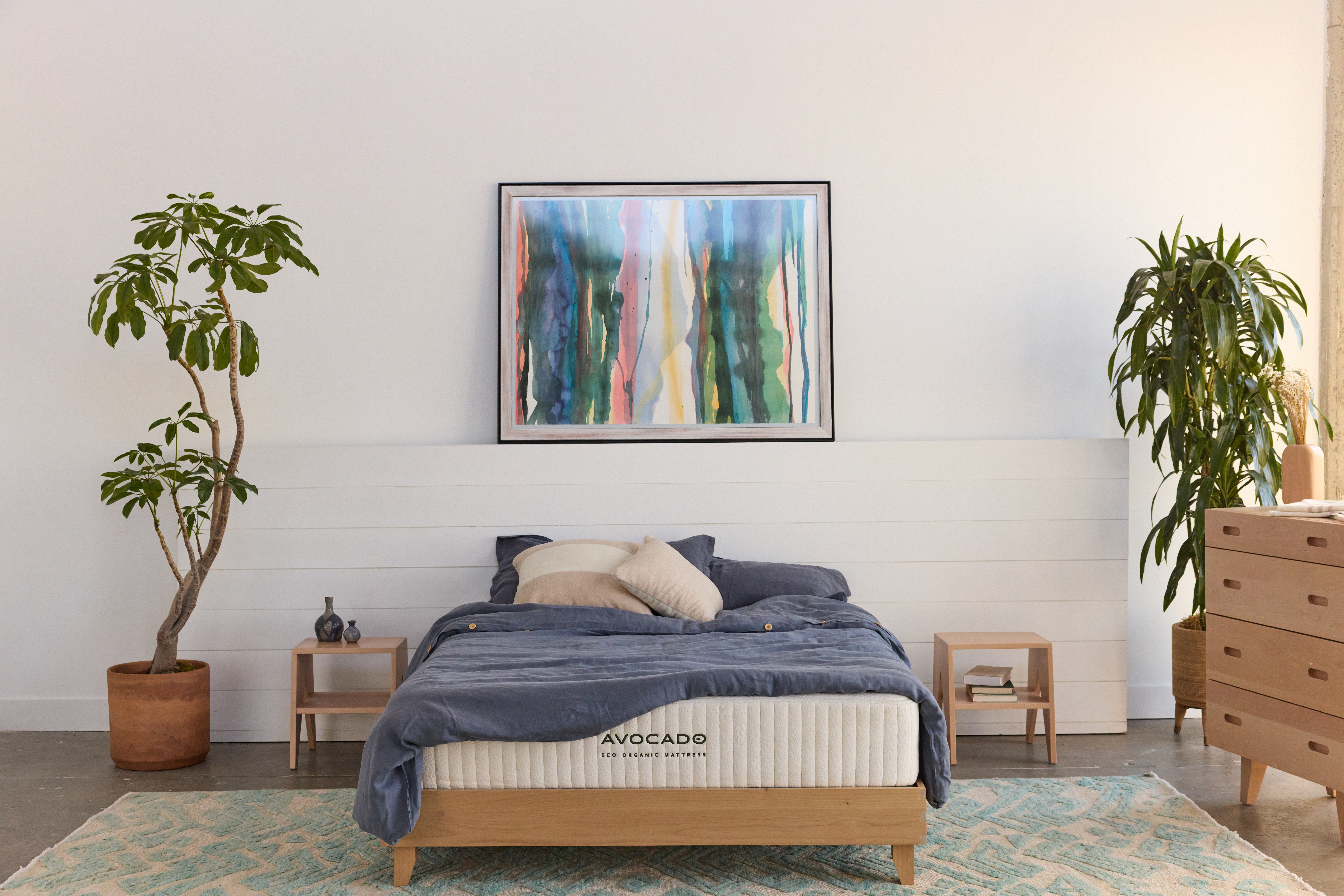 City Bed Blonde with indigo duvet cover