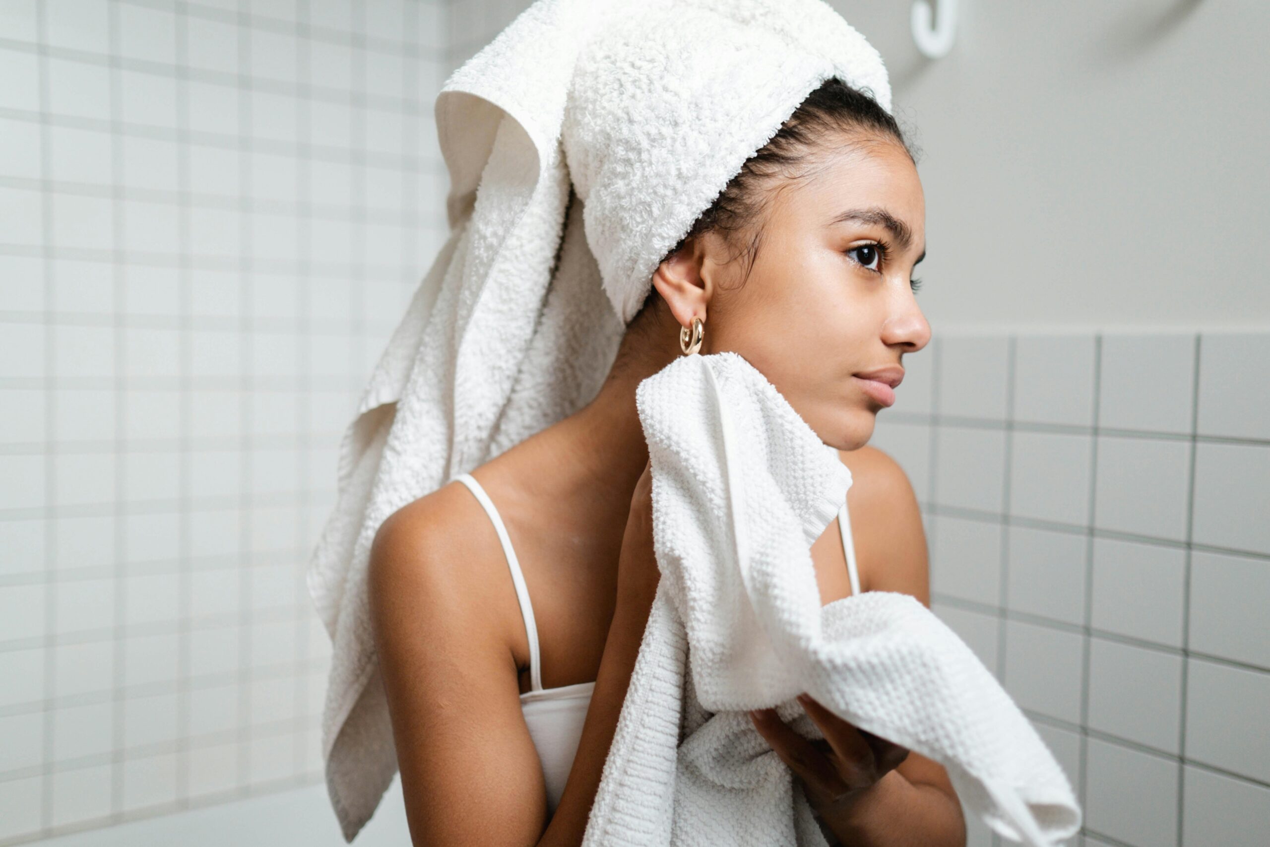 woman after showering