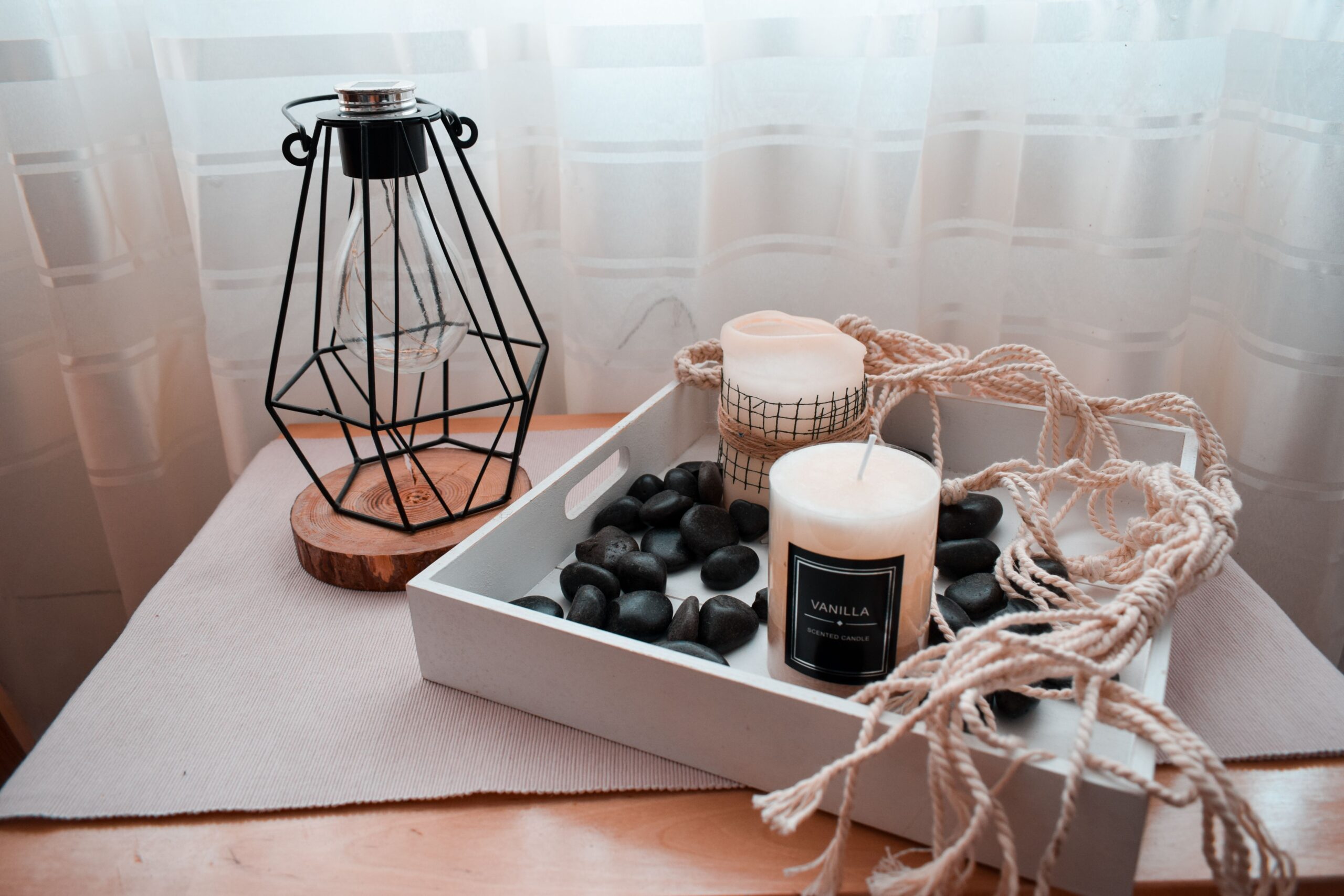 candles and bedside table