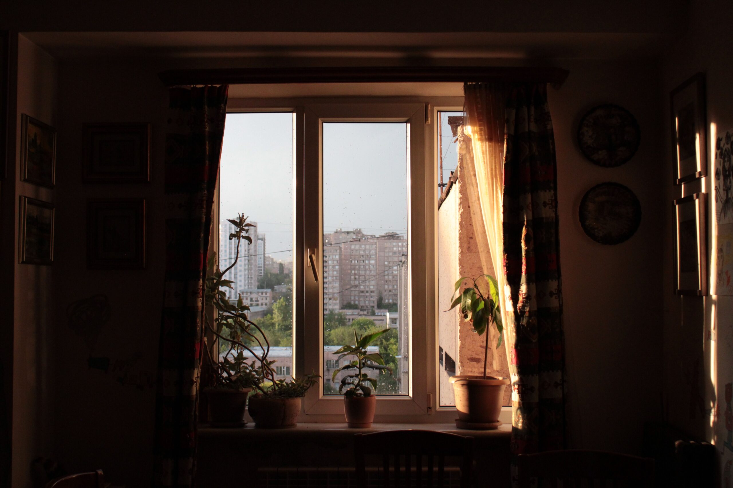 dim room with curtains
