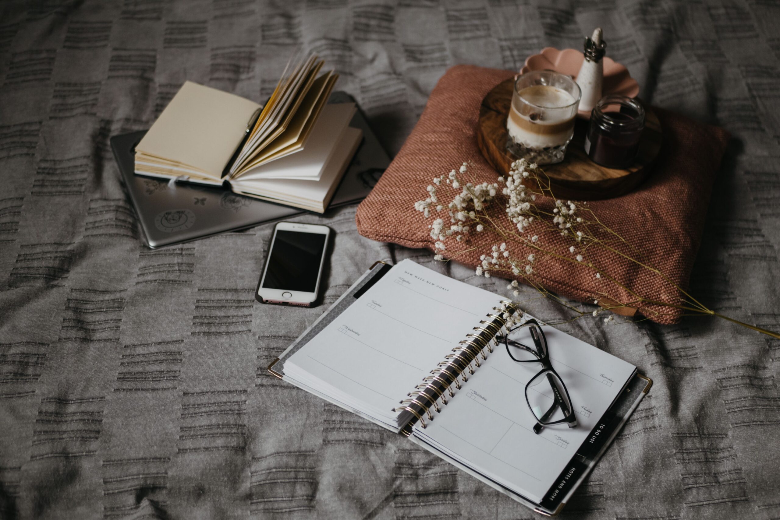 journaling spread on bed