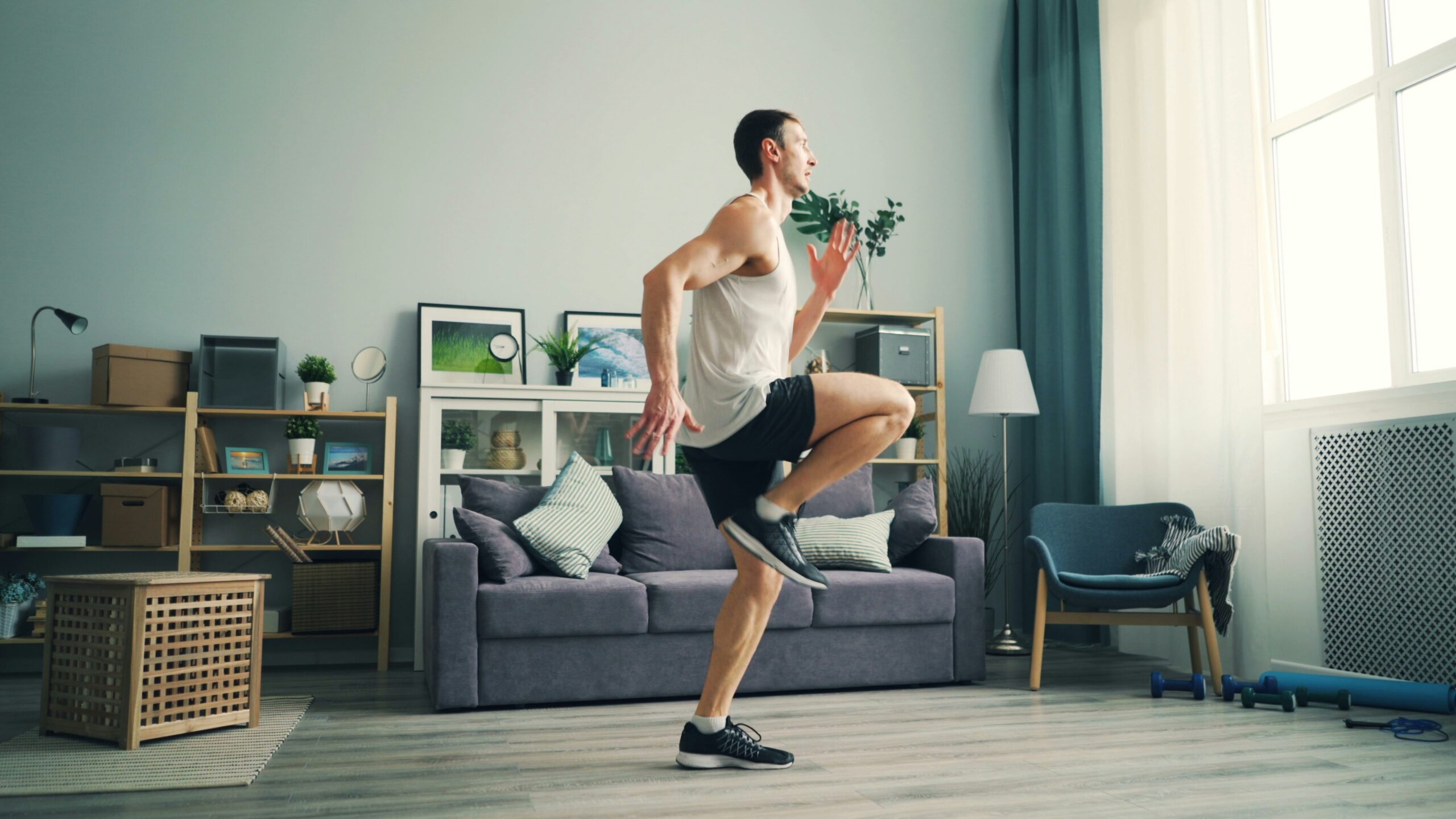 Man working out at home